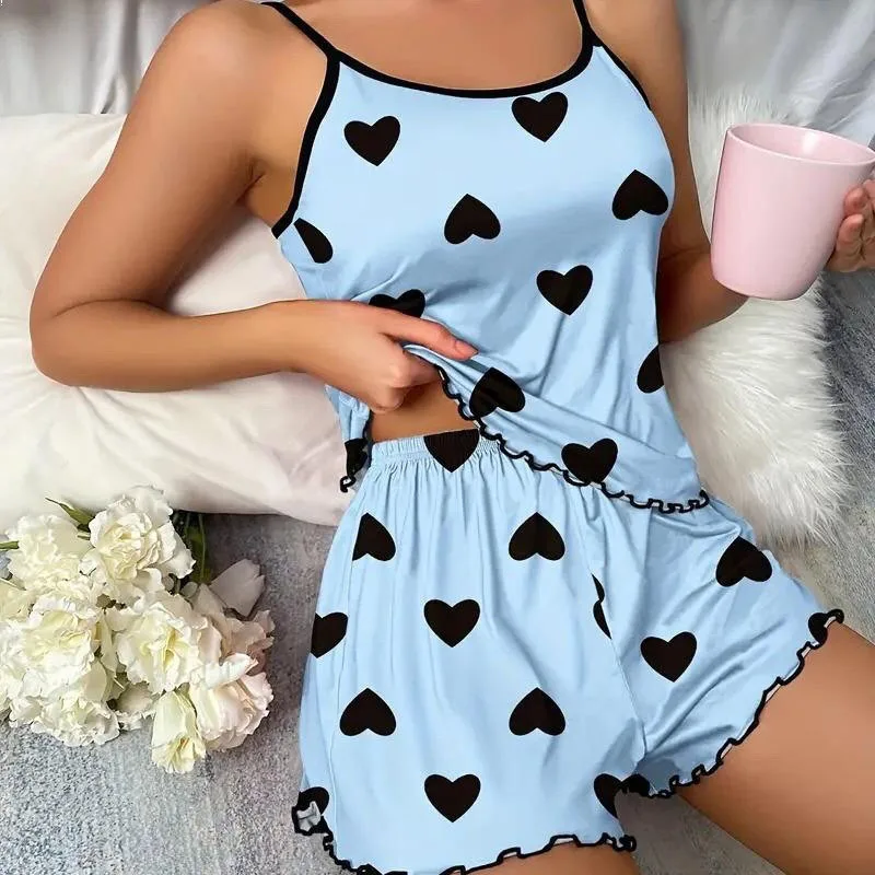 2025 Women's Sleep Hot Pajama Sets summer pajamas two-piece set sexy casual camisole vest shorts home suit set Lounge Underwear - Image 2