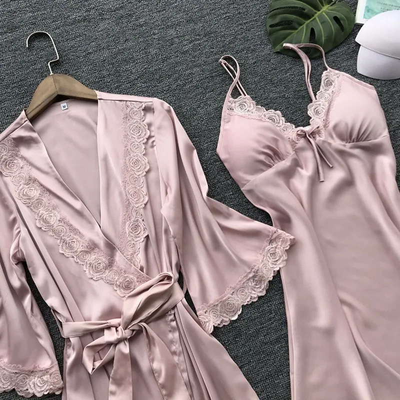 new Women's Sleep Lounge Robe Pajama Gown Sets dress summer imitation silk pajamas American pajama set home clothing Underwear - Image 4