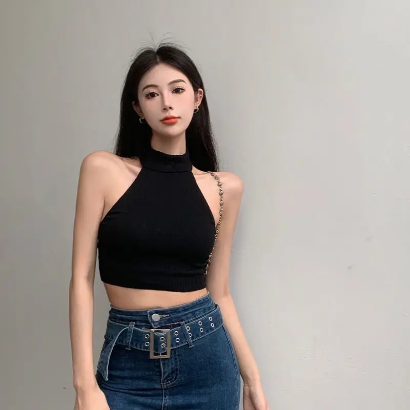 women Women's Clothing vests Camis Hanging Neck Strap Tank Top Summer Sexy Spicy Girl Style Fit Show Slim Waist Sleeveless Top - Image 2