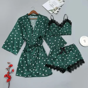 woman women sleeping pajamas New women's 4-piece set of lace up sleepwear women's summer set with nightgown skirt Lounge set