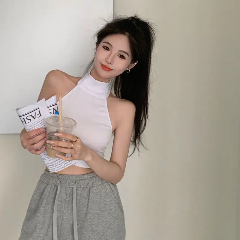 women Women's Clothing vests Camis Hanging Neck Strap Tank Top Summer Sexy Spicy Girl Style Fit Show Slim Waist Sleeveless Top