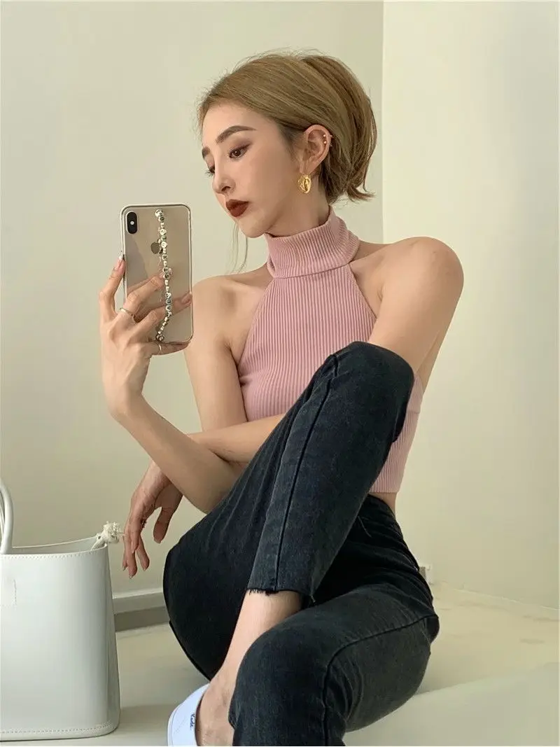 women Women's Clothing vests Camis Hanging Neck Strap Tank Top Summer Sexy Spicy Girl Style Fit Show Slim Waist Sleeveless Top - Image 6